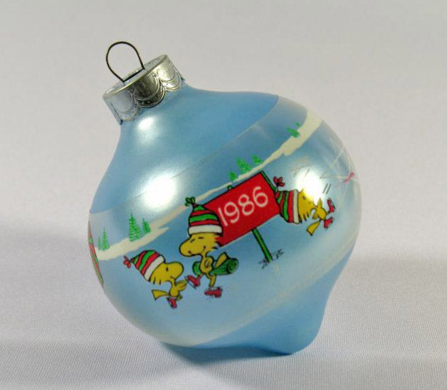 1986 Peanuts Teardrop-Shape Glass Christmas Ornament - Figure Skating