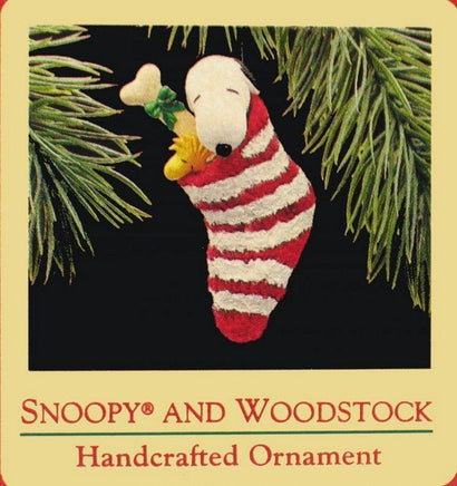 1988 Snoopy and Woodstock In Stocking Christmas Ornament - snoopn4pnuts.com