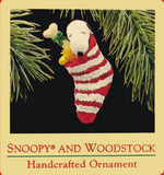 1988 Snoopy and Woodstock In Stocking Christmas Ornament
