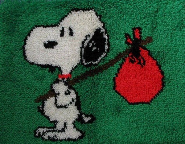 Snoopy Hobo Latch Hook Wall Hanging / Rug (Backing Started/Not Completed)