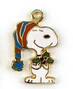 Snoopy Holding Holly Leaves Cloisonne Charm