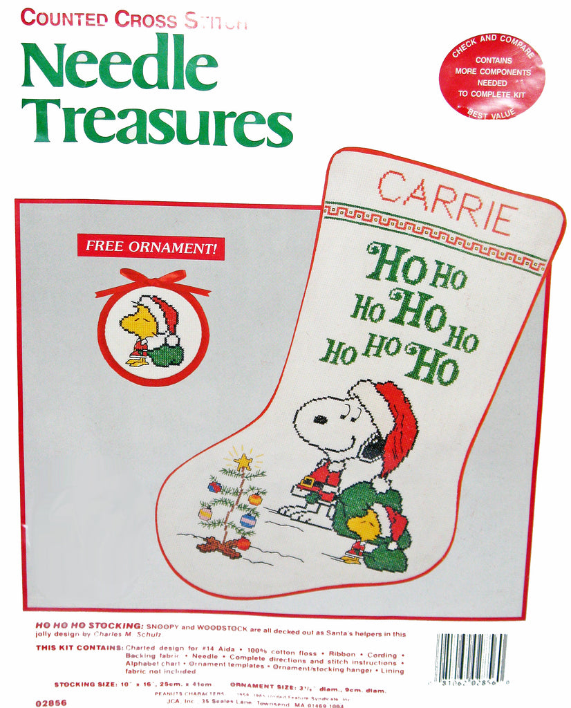 Snoopy Counted Cross Stitch Christmas Stocking Kit + Free Ornament