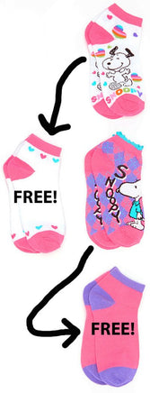 Kids Peanuts No Show Socks PLUS 1 Free Pair! (6 - 8 1/2) - snoopn4pnuts.com