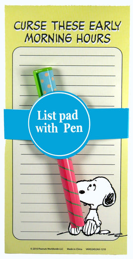 Snoopy Magnetic Note Pad And Pen Set - Morning Hours  On Sale!