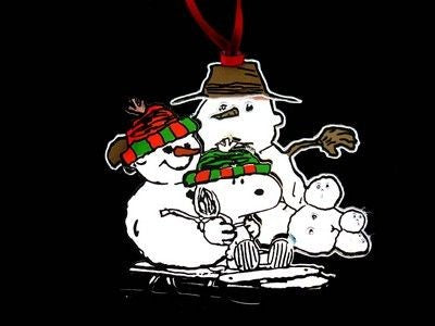 Snoopy And Snowman Silver Plated Ornament
