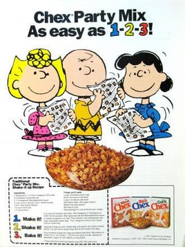 Met Life Advertisement - Peanuts Gang And Chex Mix (1991) - Slightly Discolored/Not Seen In Photo