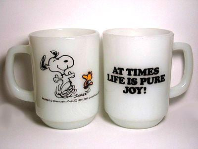 Fire King Vintage Milk Glass Mug: "At Times Life Is Pure Joy"