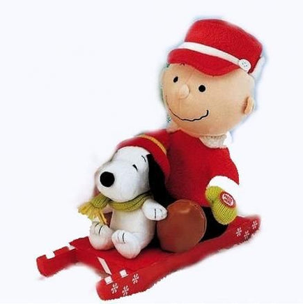 Charlie Brown And Snoopy Sledding Musical Doll (Wheels On Bottom To Pull Sleigh)