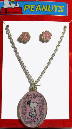 Floral Snoopy Necklace And Earrings Set