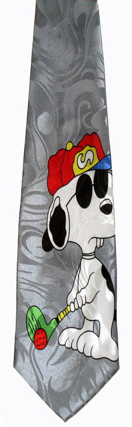 Snoopy Joe Cool Golfer Silk Neck Tie With Metallic Shadow Effect In Background (FREE GIFT BOX!) - snoopn4pnuts.com