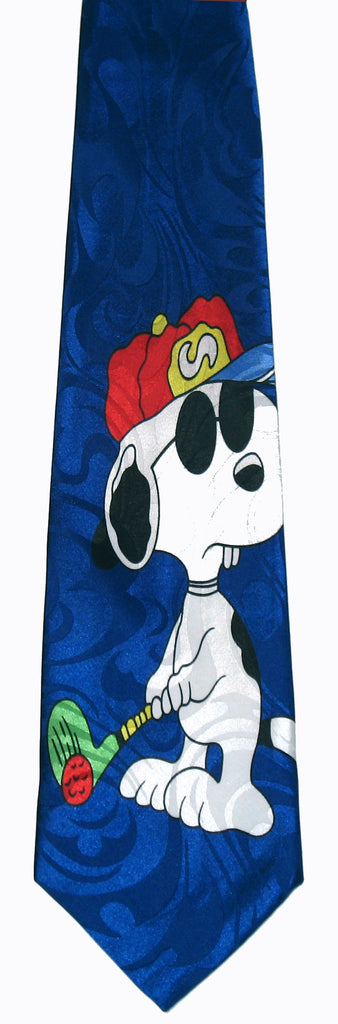 Snoopy Joe Cool Golfer Silk Neck Tie With Metallic Shadow Effect In Background (FREE GIFT BOX!)