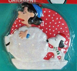 Adler Snoopy And Lucy Snowball Disc Ornament