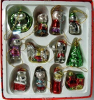 ADLER PEANUTS GANG 12-PIECE MINI GLASS CHRISTMAS ORNAMENT SET - ON SALE!