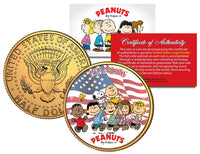 PEANUTS 24K Gold Plated and Colorized IKE Half Dollar With Stand - Licensed