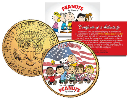 PEANUTS 24K Gold Plated and Colorized IKE Half Dollar With Stand - Licensed - snoopn4pnuts.com