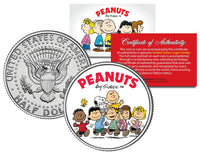 Peanuts Gang Colorized JFK Kennedy Half Dollar U.S. Coin With Stand - Licensed - snoopn4pnuts.com