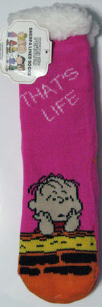 Peanuts Sherpa - Lined Crew - Length Slipper Socks - That's Life - snoopn4pnuts.com