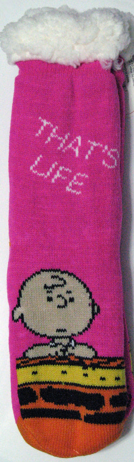 Peanuts Sherpa - Lined Crew - Length Slipper Socks - That's Life - snoopn4pnuts.com