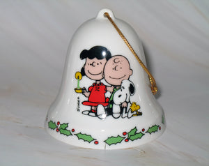 1977 Peanuts Porcelain Christmas Bell Ornament - Merry Christmas