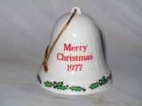 1977 Peanuts Porcelain Christmas Bell Ornament - Merry Christmas