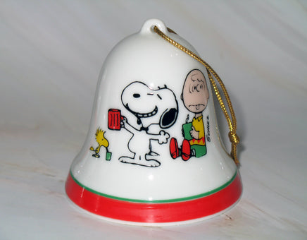 Mid - 1970's Peanuts Porcelain Christmas Bell Ornament - Great Root Beer Egg Nog - snoopn4pnuts.com