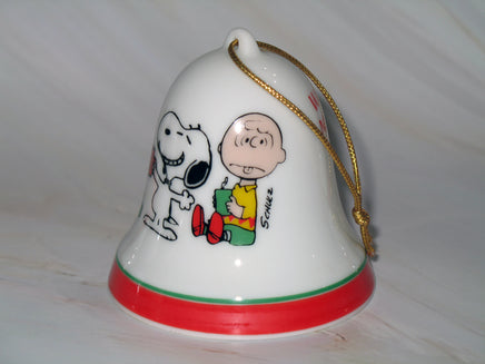 Mid - 1970's Peanuts Porcelain Christmas Bell Ornament - Great Root Beer Egg Nog - snoopn4pnuts.com