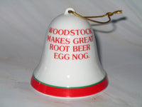 Mid - 1970's Peanuts Porcelain Christmas Bell Ornament - Great Root Beer Egg Nog - snoopn4pnuts.com