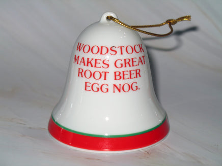 Mid - 1970's Peanuts Porcelain Christmas Bell Ornament - Great Root Beer Egg Nog - snoopn4pnuts.com