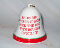 Mid - 1970's Peanuts Porcelain Christmas Bell Ornament - Boughs Of Holly - snoopn4pnuts.com