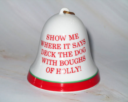 Mid - 1970's Peanuts Porcelain Christmas Bell Ornament - Boughs Of Holly - snoopn4pnuts.com
