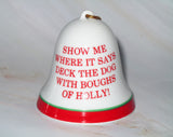 Mid-1970's Peanuts Porcelain Christmas Bell Ornament - Boughs Of Holly