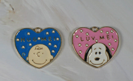 Peanuts Heart Enamel Charms - HUG ME! or LUV ME! - snoopn4pnuts.com
