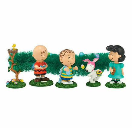 Dept. 56 "Easter Egg Hunt" 5 - Piece Figurine Set (*Woodstock Piece Damaged; No Green Garland) - snoopn4pnuts.com