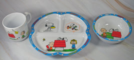 Peanuts 3 - Piece Vintage Melamine Dish Set With Divided Plate - snoopn4pnuts.com