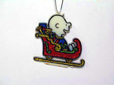Charlie Brown In Sleigh Faux Stained Glass Ornament