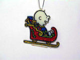 Charlie Brown in Sleigh Faux Stained Glass Ornament