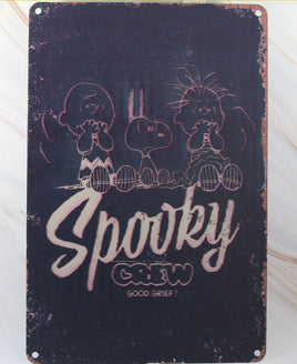 Snoopy Tin Wall Sign With Weathered Look - Spooky Crew - snoopn4pnuts.com
