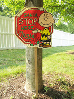 Charlie Brown Giant Christmas Yard Sign / Wall Decor - Santa Stop Here