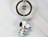 Snoopy Silver Plated Key Chain - Pink Heart (Shiny Silver Ring) - snoopn4pnuts.com