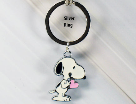 Snoopy Silver Plated Key Chain - Pink Heart (Shiny Silver Ring) - snoopn4pnuts.com