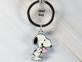 Snoopy Silver Plated Key Chain - Pink Heart (Shiny Silver Ring)