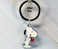 Snoopy Silver Plated Key Chain - Red Heart (Shiny Silver Ring)