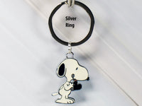 Snoopy Silver Plated Key Chain - Black Heart (Shiny Silver Ring)