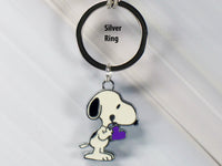 Snoopy Silver Plated Key Chain - Purple Heart (Shiny Silver Ring)