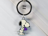 Snoopy Silver Plated Key Chain - Purple Heart (Shiny Silver Ring)