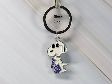 Snoopy Joe Cool Sax Silver - Tone Key Chain (Shiny Silver Ring) - snoopn4pnuts.com