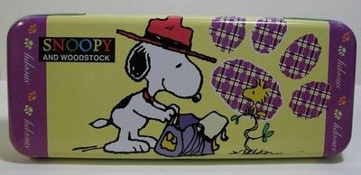 Snoopy Hinged Metal Pencil Box With Removable Tray