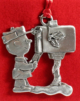 Charlie Brown At Mailbox Pewter Ornament