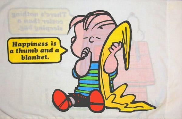 Vintage Peanuts Gang Pillow Case - Happiness Is A Thumb and A Blanket
