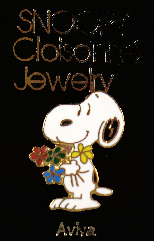 Snoopy Holding Flowers Cloisonne Pin